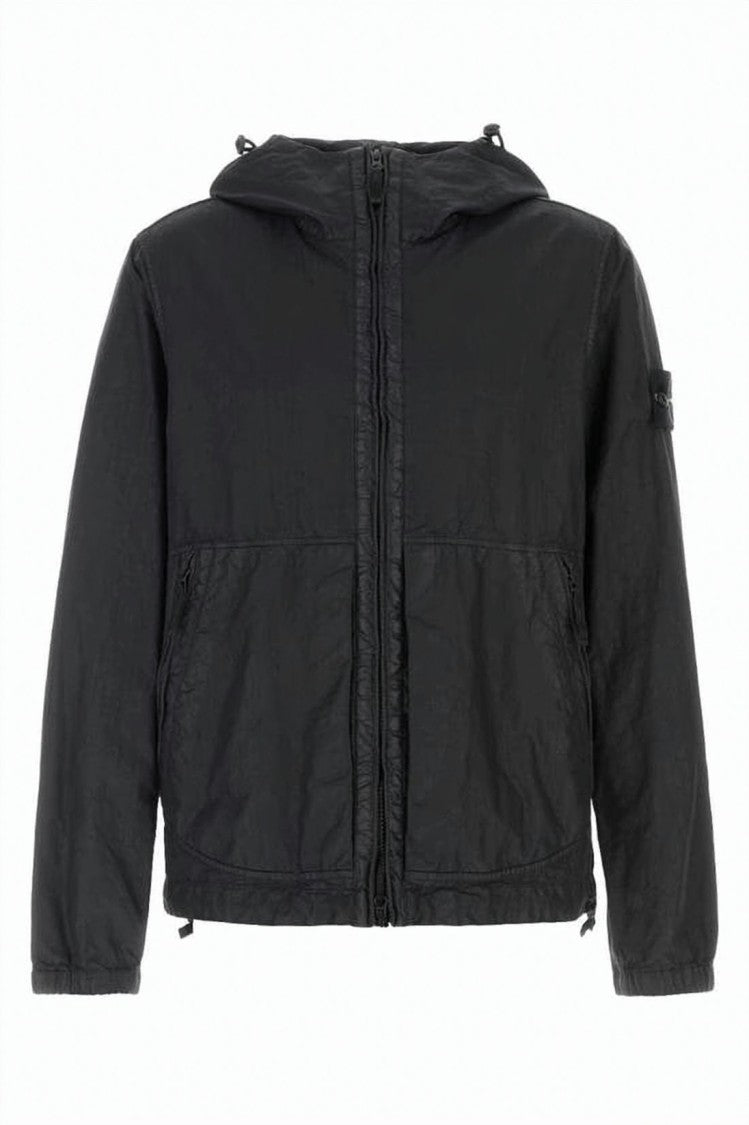 Stone Island Matte Finish Black Casual Jacket With Hood