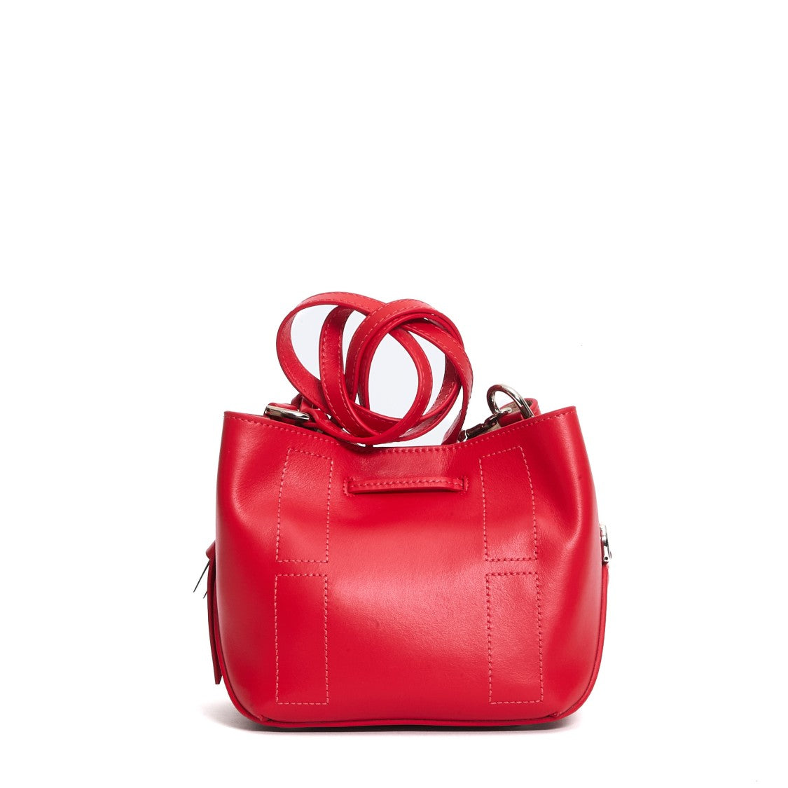 Hogan Mini Red Leather Bucket Bag With Adjustable Strap