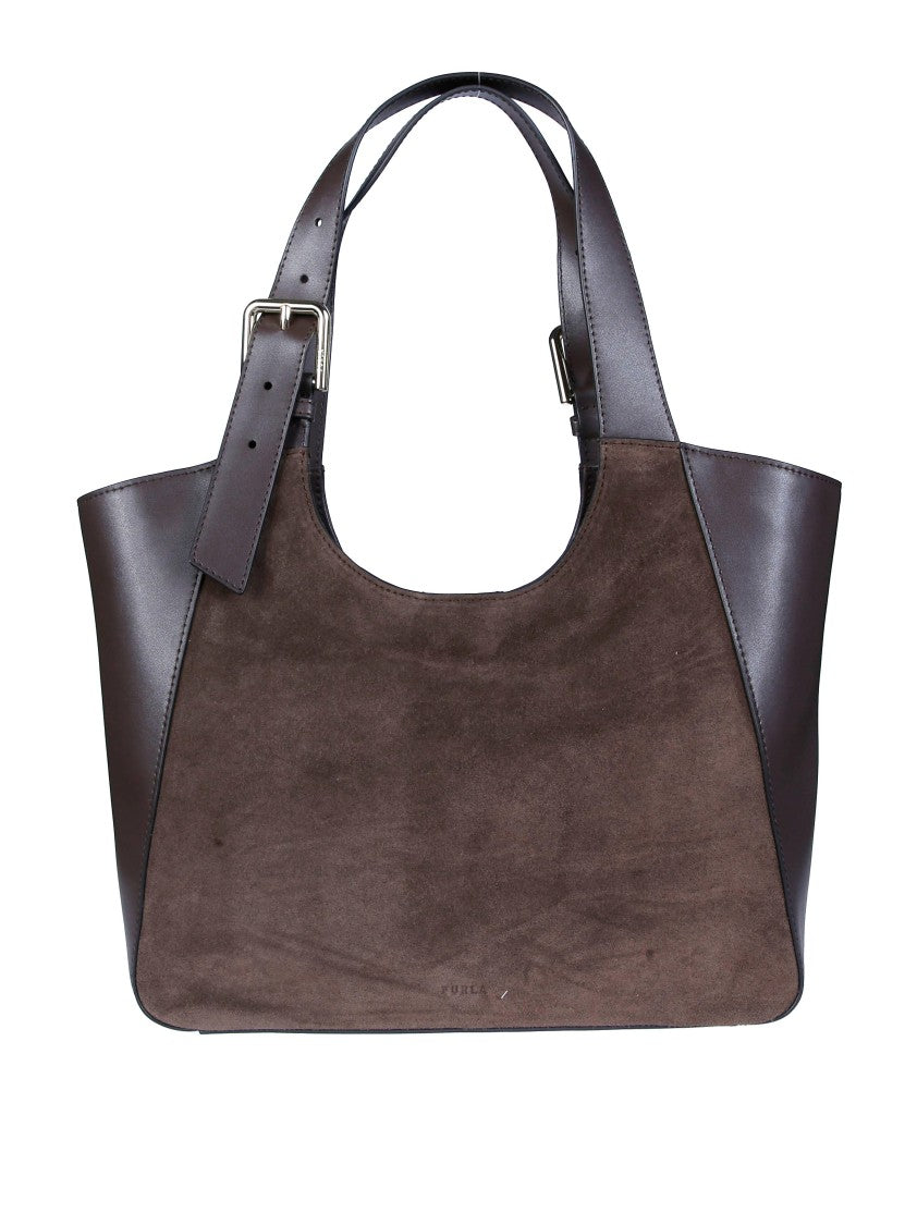 Furla Dora M Suede Leather Panel Tote Bag