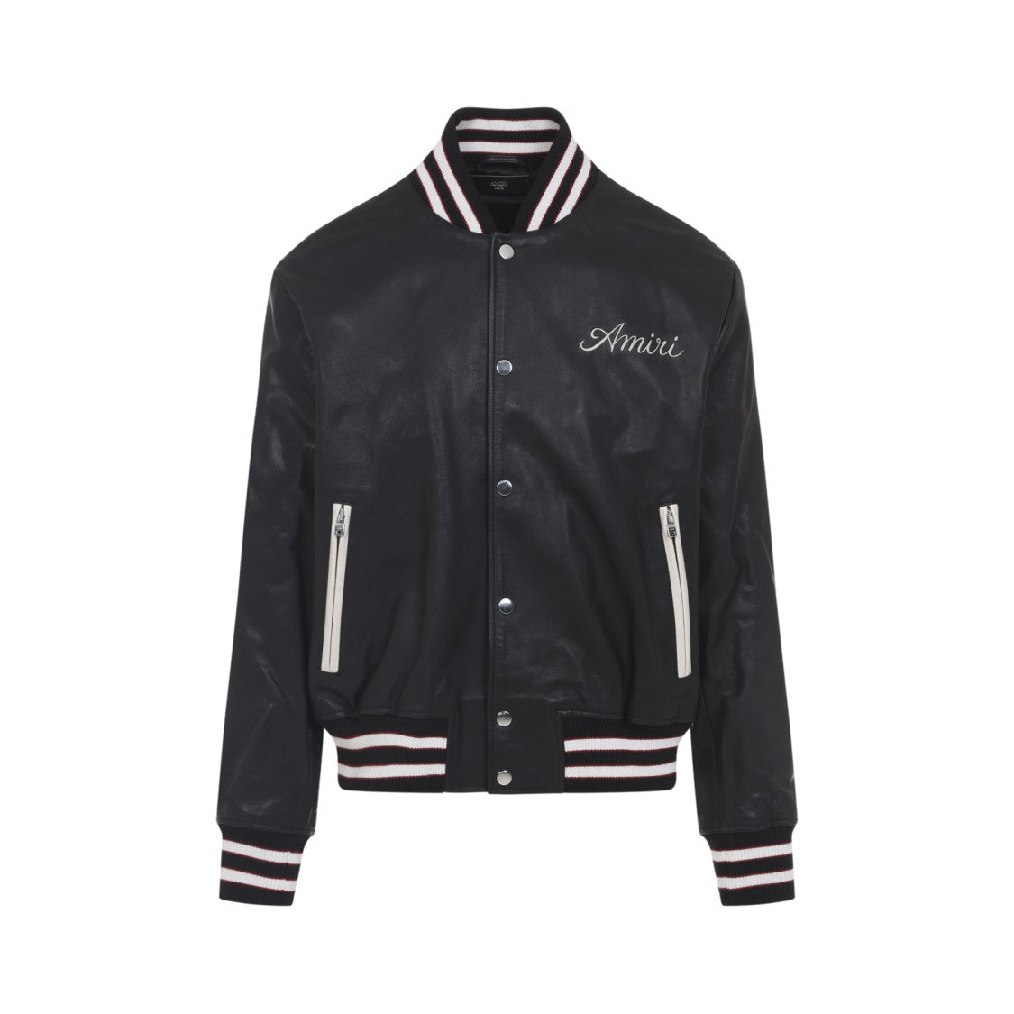Amiri Black Leather Varsity Jacket With Contrasting Details