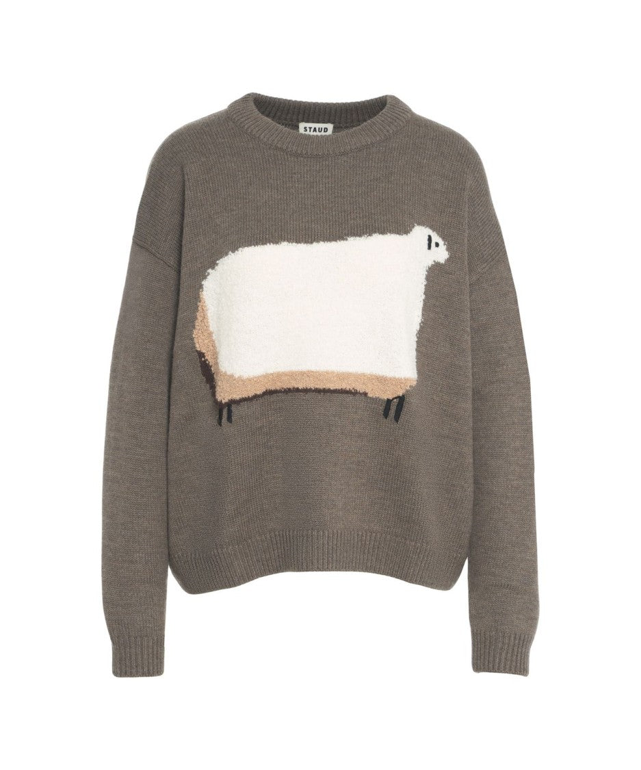 Staud Bouclé Sheep Motif Merino Wool Sweater By Staud