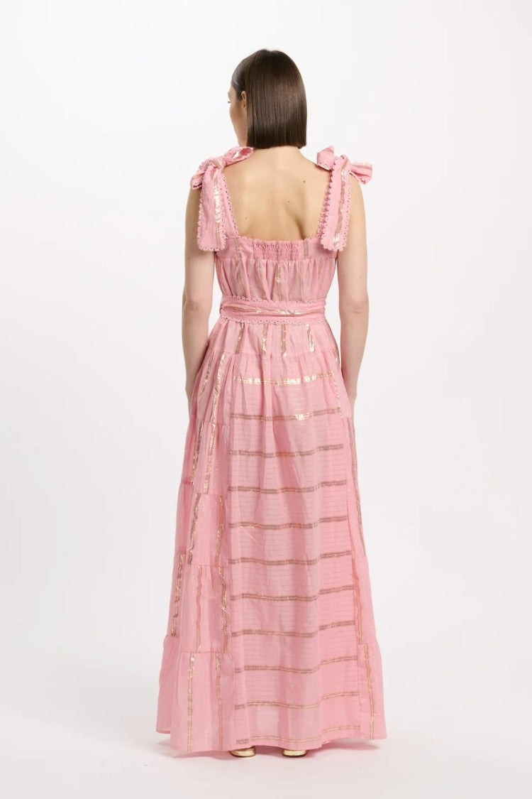 Miss June Long Aly Dress In Striped Cotton Lurex Blue