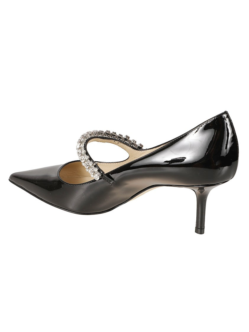 Jimmy Choo Pointed-Toe Patent Leather Pumps With Crystal Strap