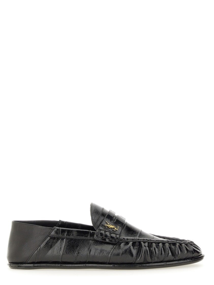 Saint Laurent Moccasin-Style Black Leather Loafers With Gold Accents