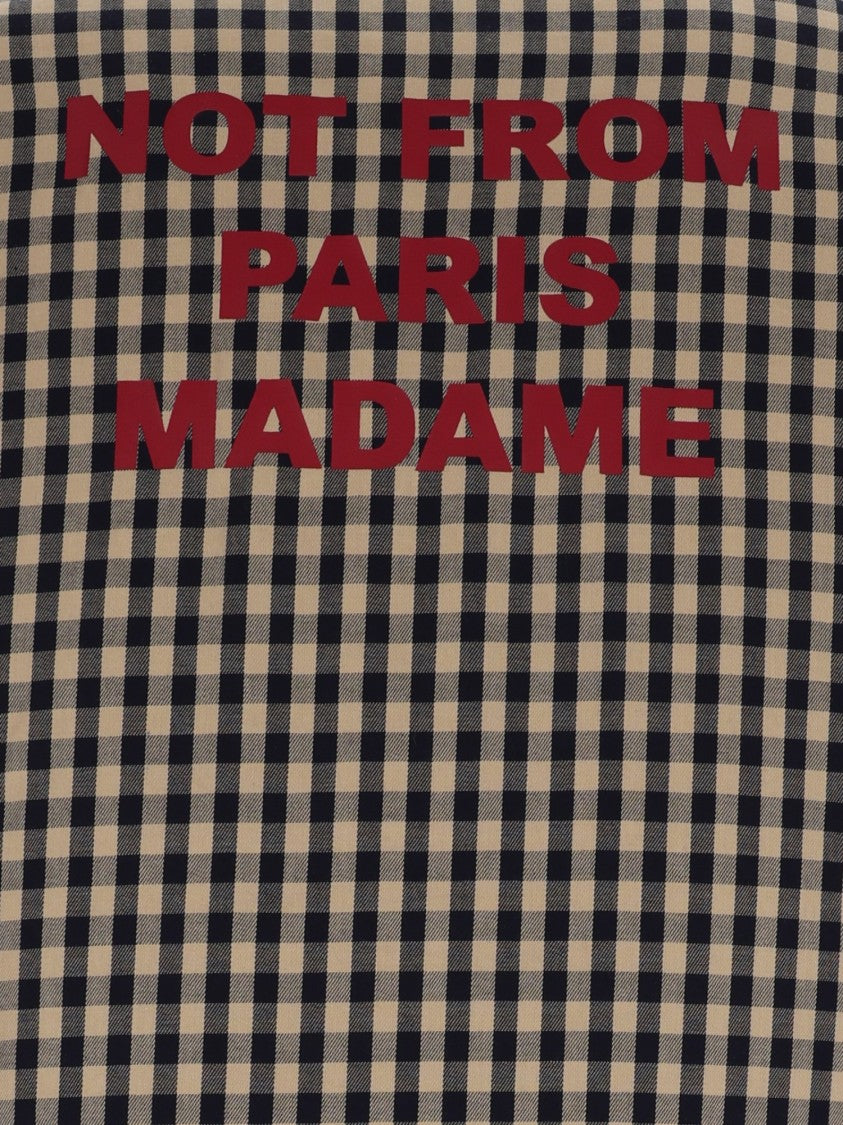 Drôle De Monsieur Beige Check Slogan Overshirt