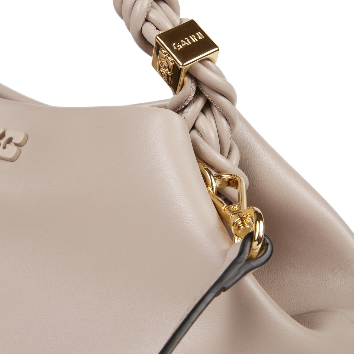 Ganni Structured Beige Handbag With Geometric Design