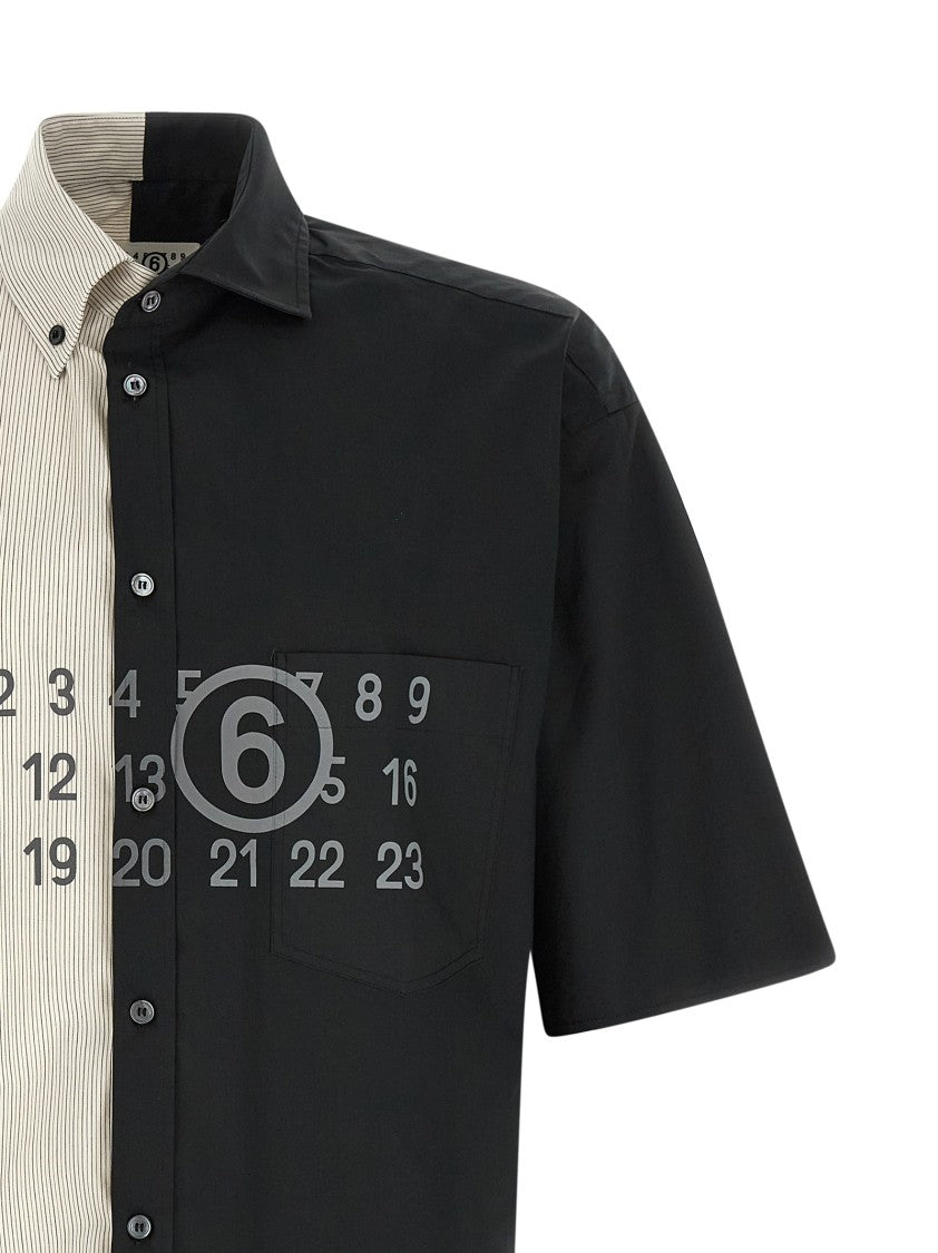 Mm6 By Maison Margiela Asymmetric Patchwork Short-Sleeve Shirt With Numeric Signature Print