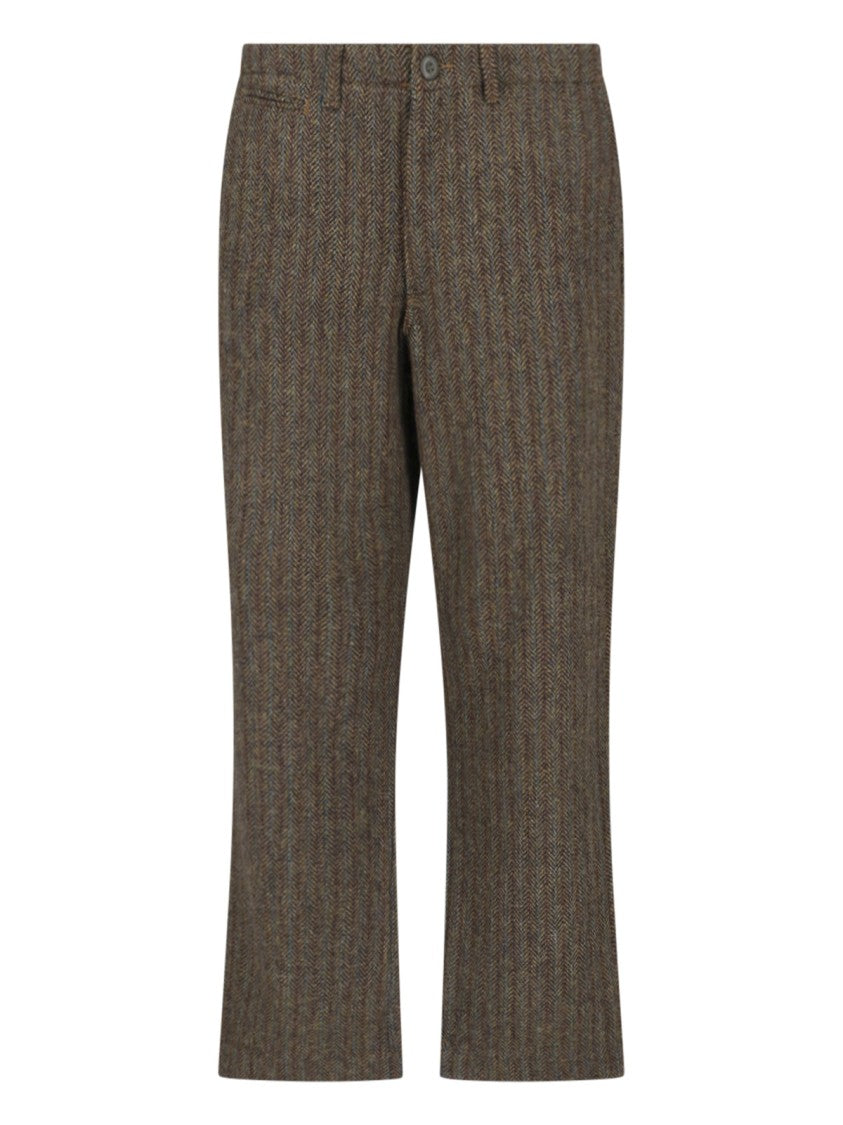 Roy Roger's Herringbone Patterned Brown Wool Blend Trousers