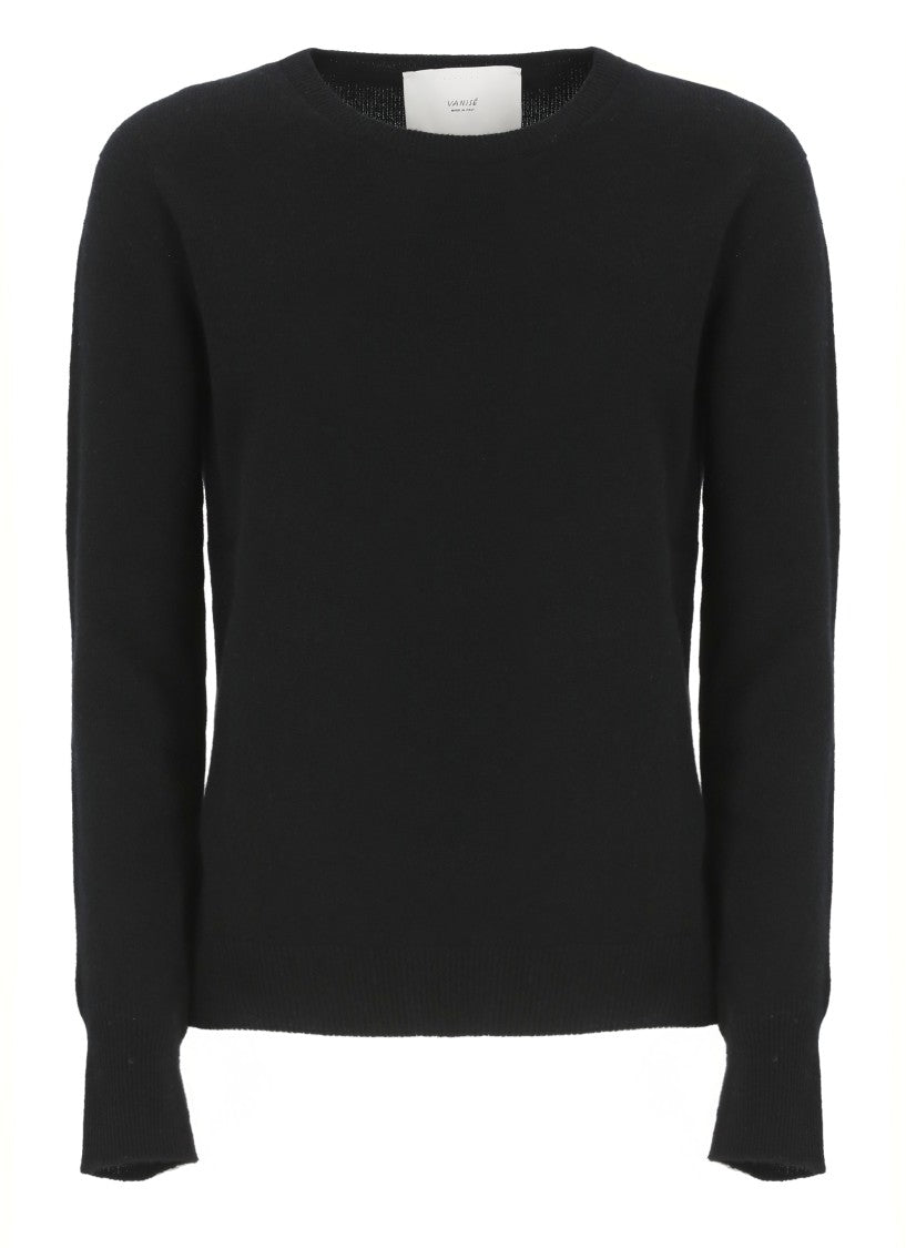 Vanisé Black Cashmere Sweater With Ribbed Trims