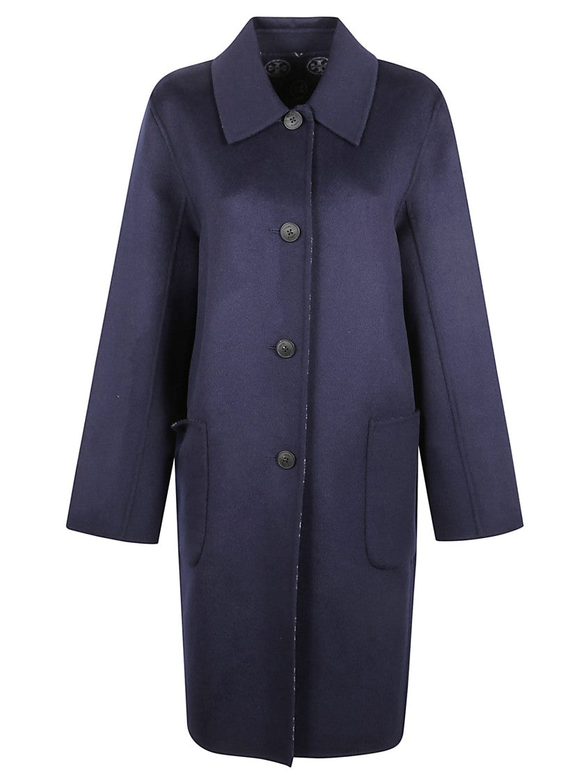 Tory Burch Reversible Double-Faced Wool Coat With Monogram Motif