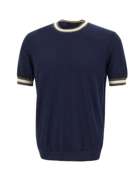 Gran Sasso Fine-Knit Crew-Neck Sweater With Contrasting Ribbed Accents