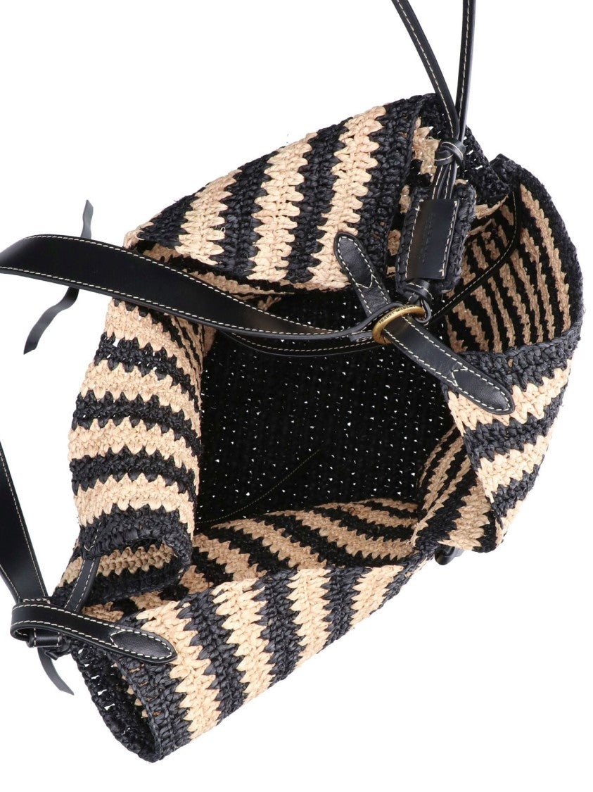 Isabel Marant Black/Natural Tampa Striped Raffia Tote Bag