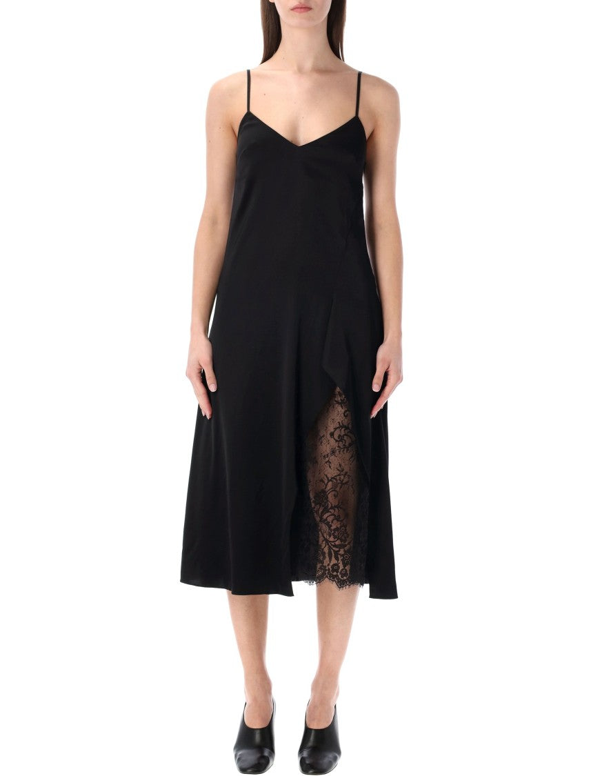 Acne Studios Ruffled Satin Slip Dress With Lace Insert