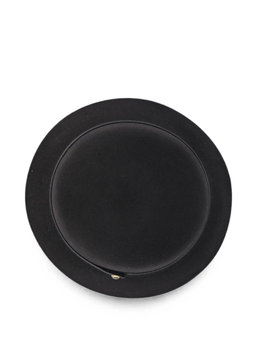 Valentino Black Merino Bucket Hat With Grosgrain Ribbon And Metallic Logo