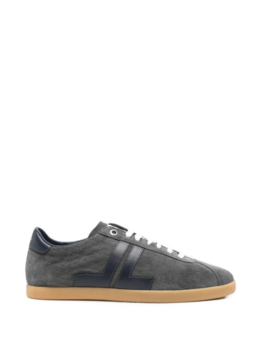 Lanvin Textured Grey Sneakers With Navy Leather Accents