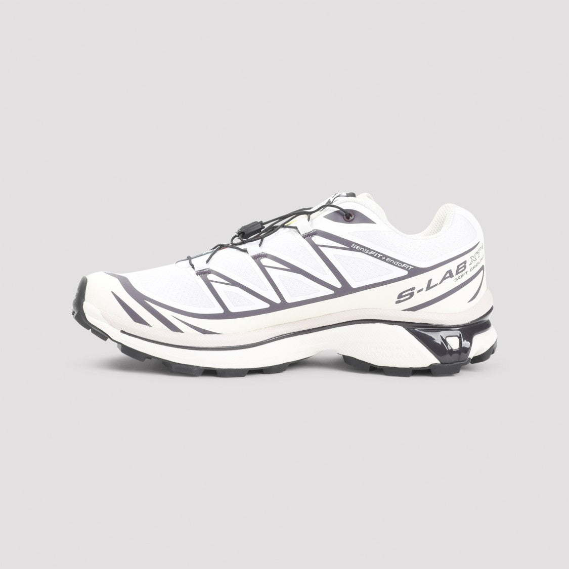 Salomon White Vanilla Textile Sneakers With Plum Accents