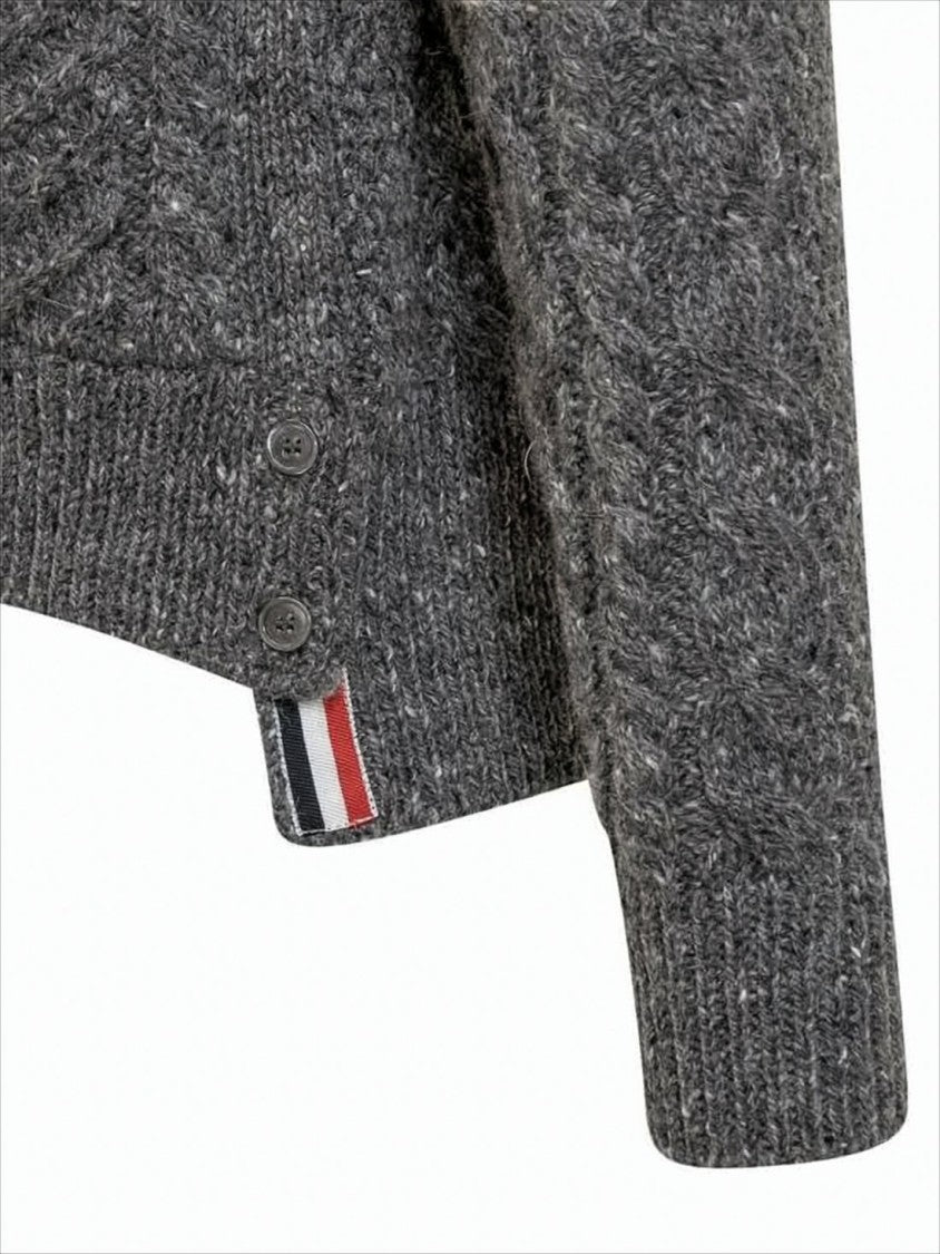 Thom Browne Textured Cable Knit Cardigan With Button-Up Front