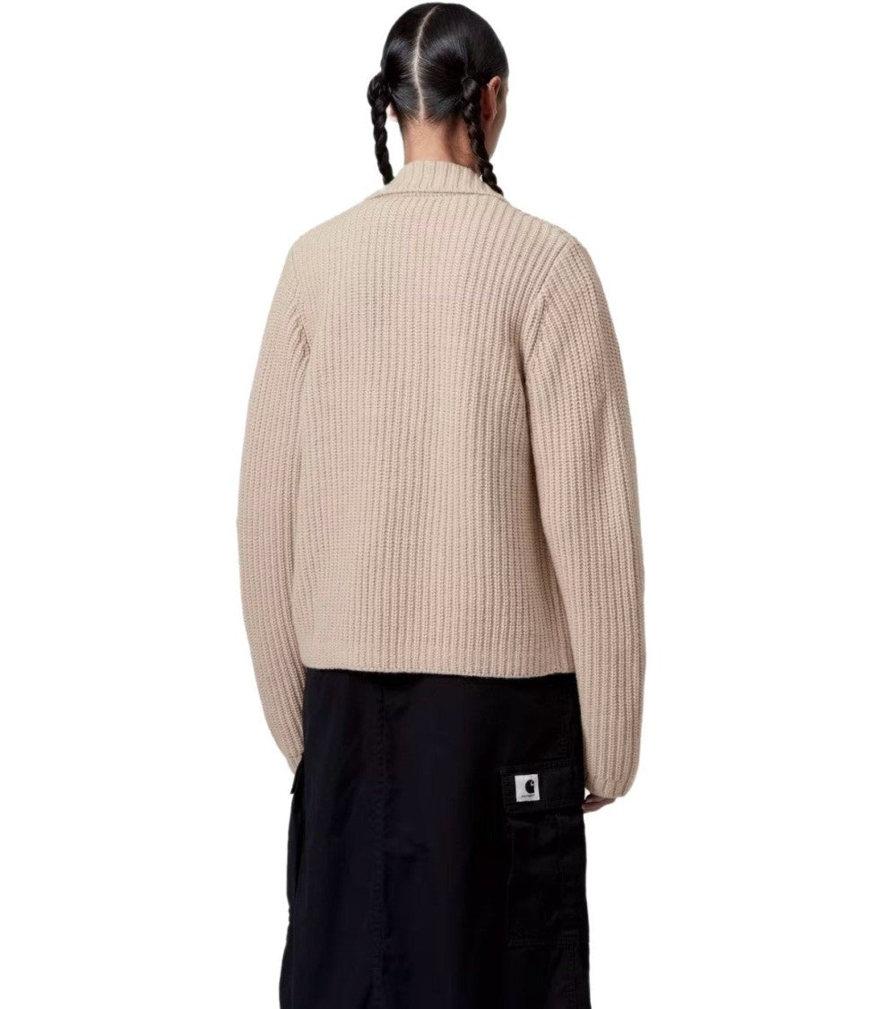 Carhartt Wip Ribbed Knit Cardigan With Shirt Collar And Front Pockets