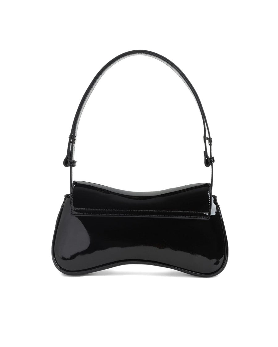 Diesel Sculpted Patent Shoulder Bag With Adjustable Strap And Oval Detail