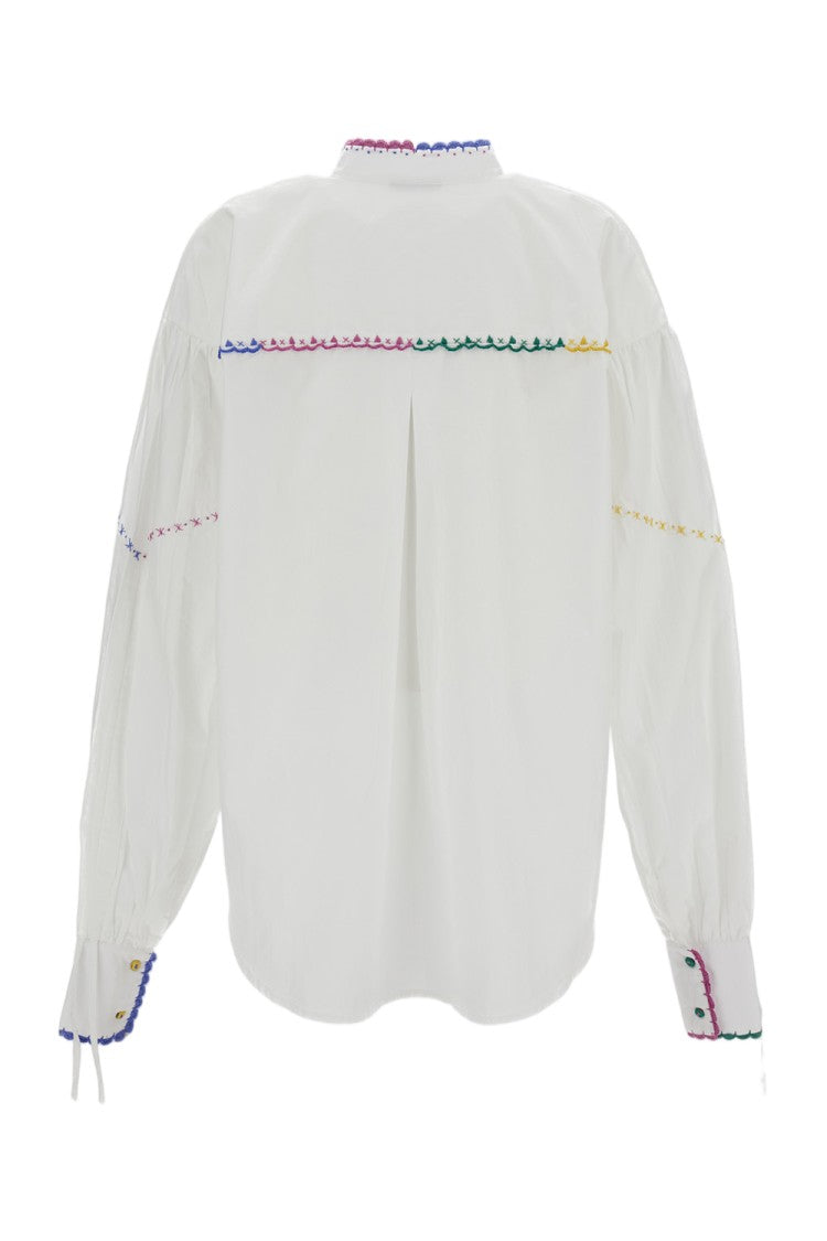 Estrafalario High Collar Long-Sleeved Shirt With Multicolor Embroidery