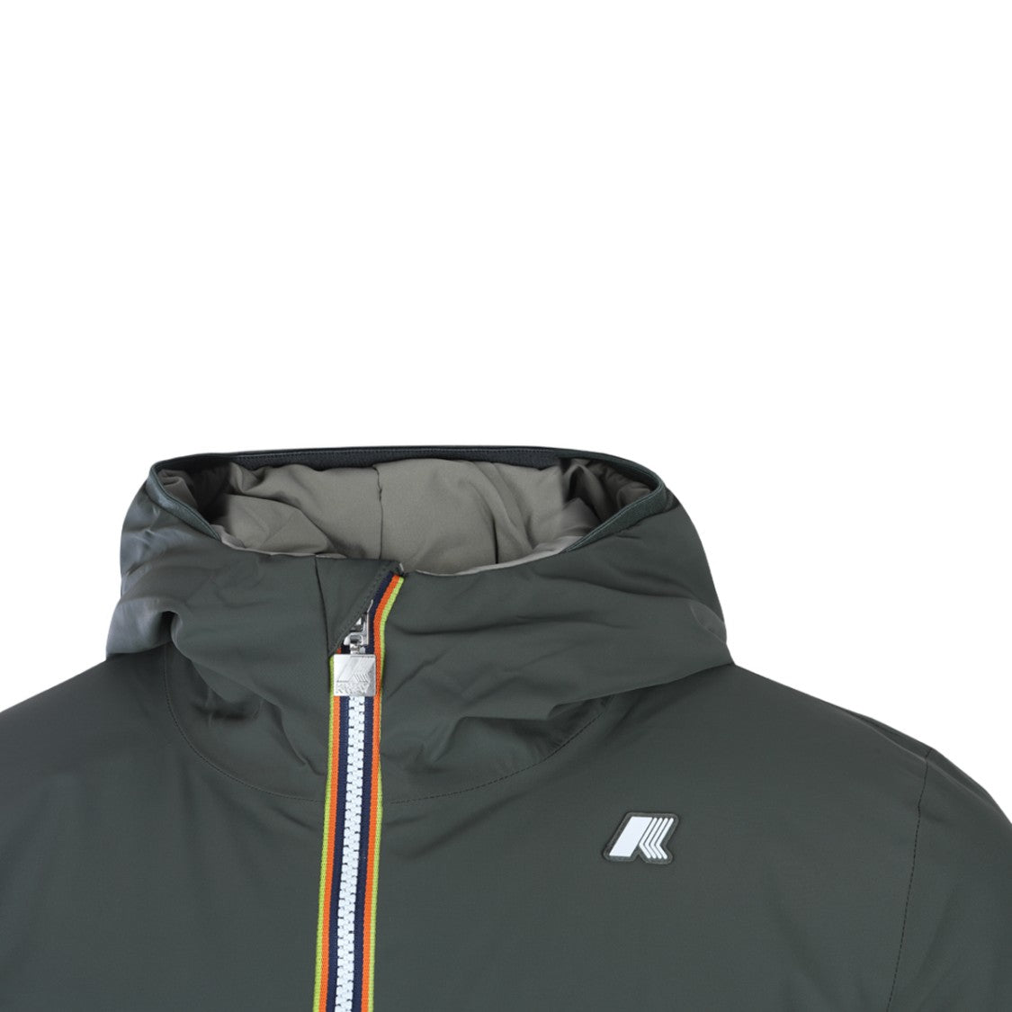 K-Way Green Hooded Jacket With Multicolor Stripe Detail