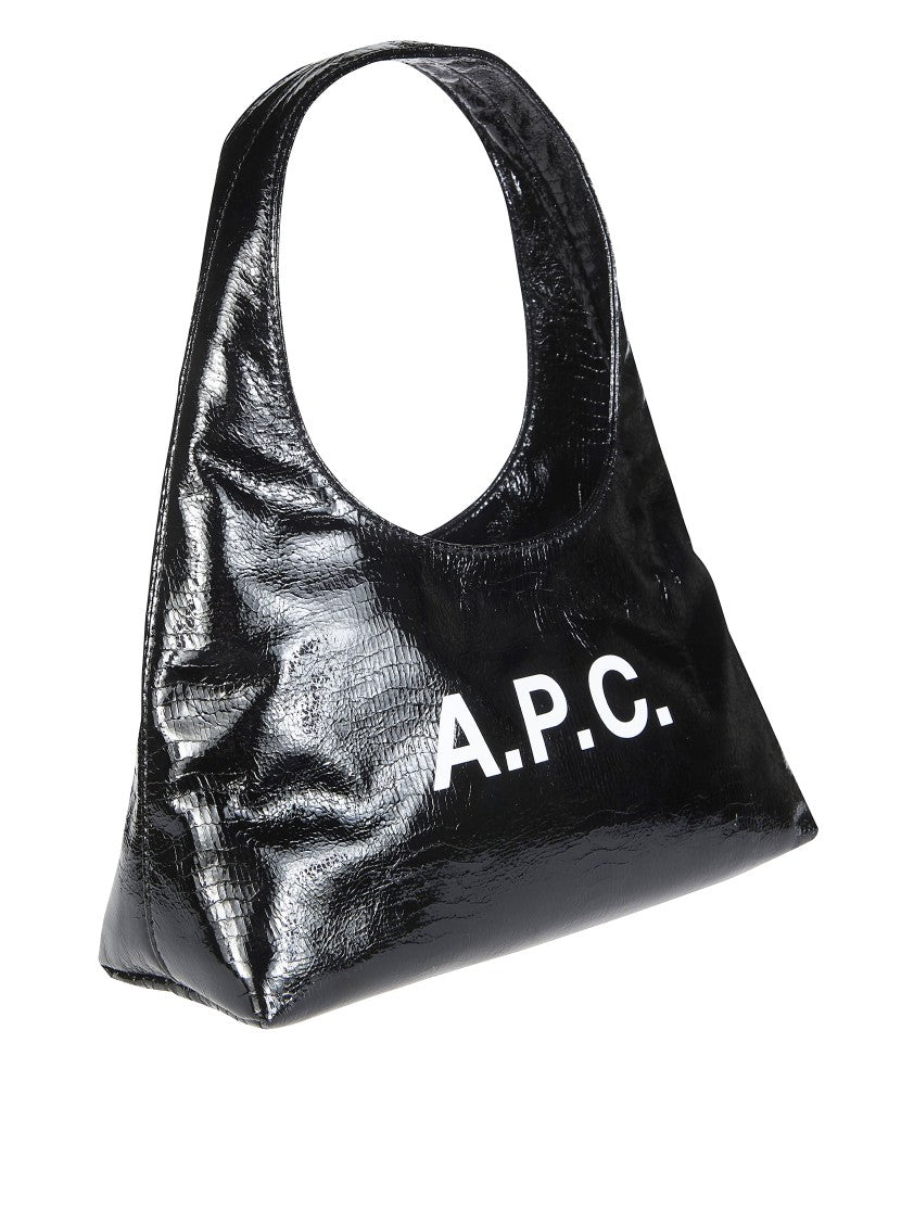A.P.C. Black Baby Ninon Patent Logo Shoulder Bag