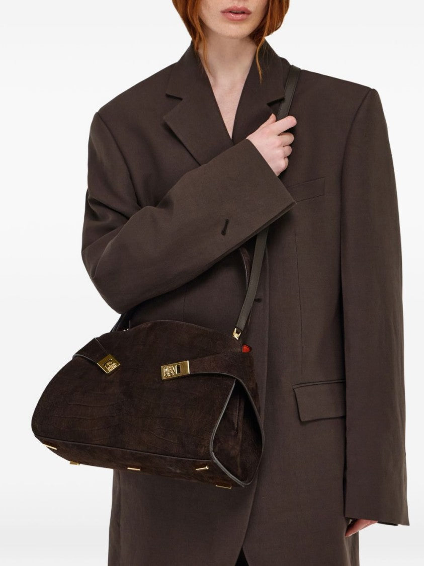 Ferragamo Structured Leather Handbag With Crocodile Pattern
