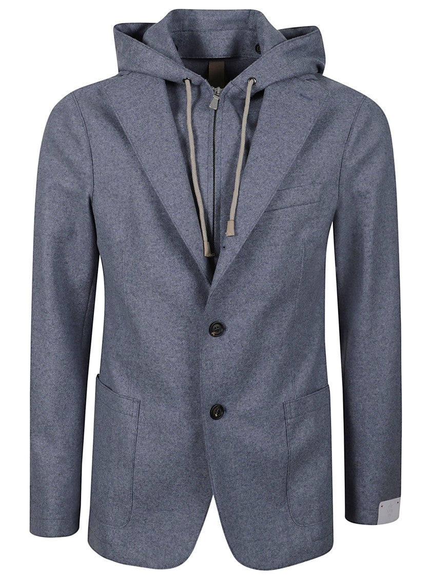 Eleventy Hooded Slim-Fit Blazer With Alcantara Details