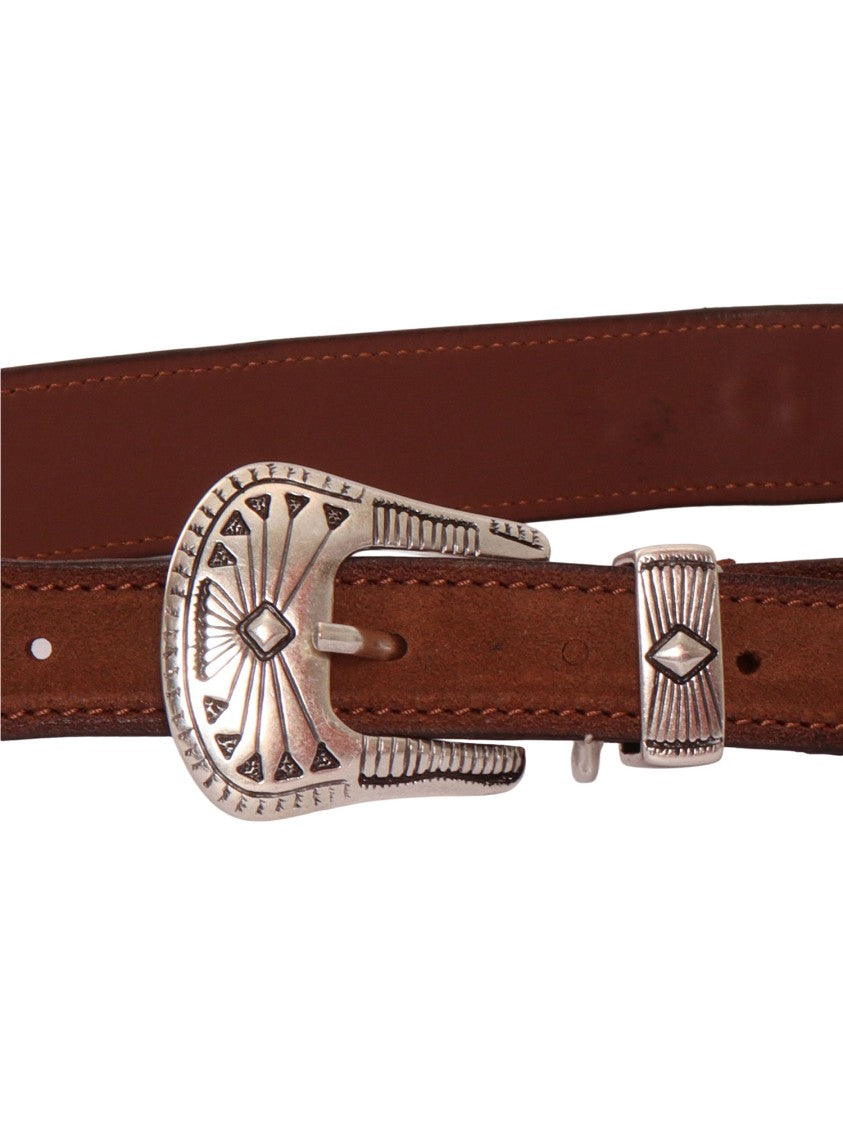 Alberto Luti Brown Suede Leather Studded Western Belt