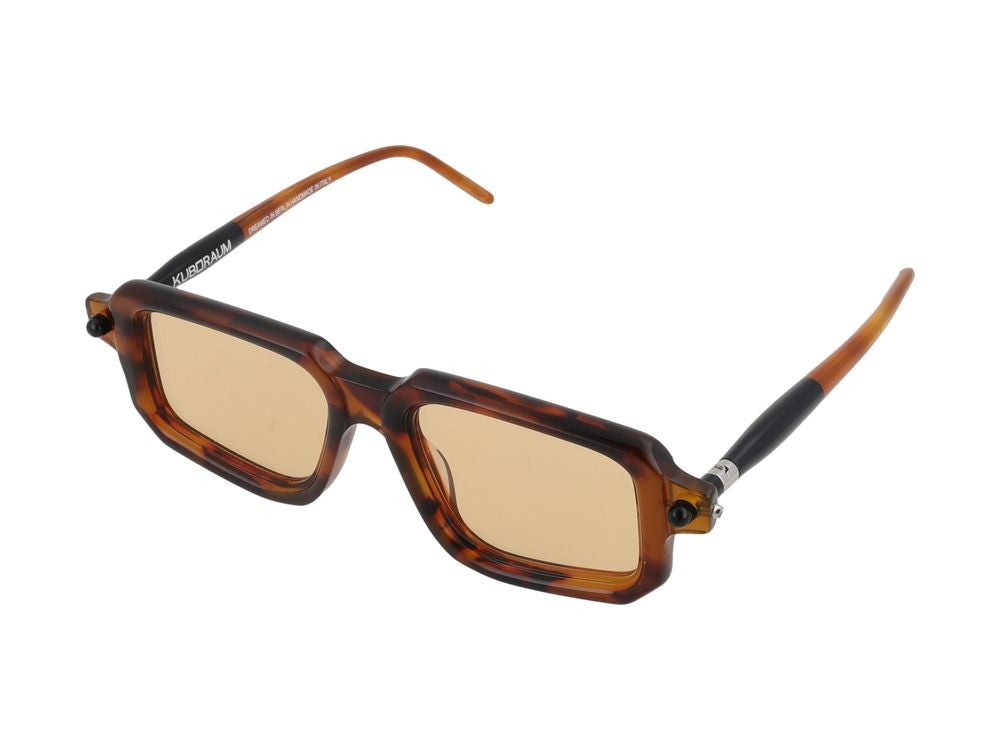 Kuboraum Tortoiseshell Acetate Metallic Accent Square Sunglasses