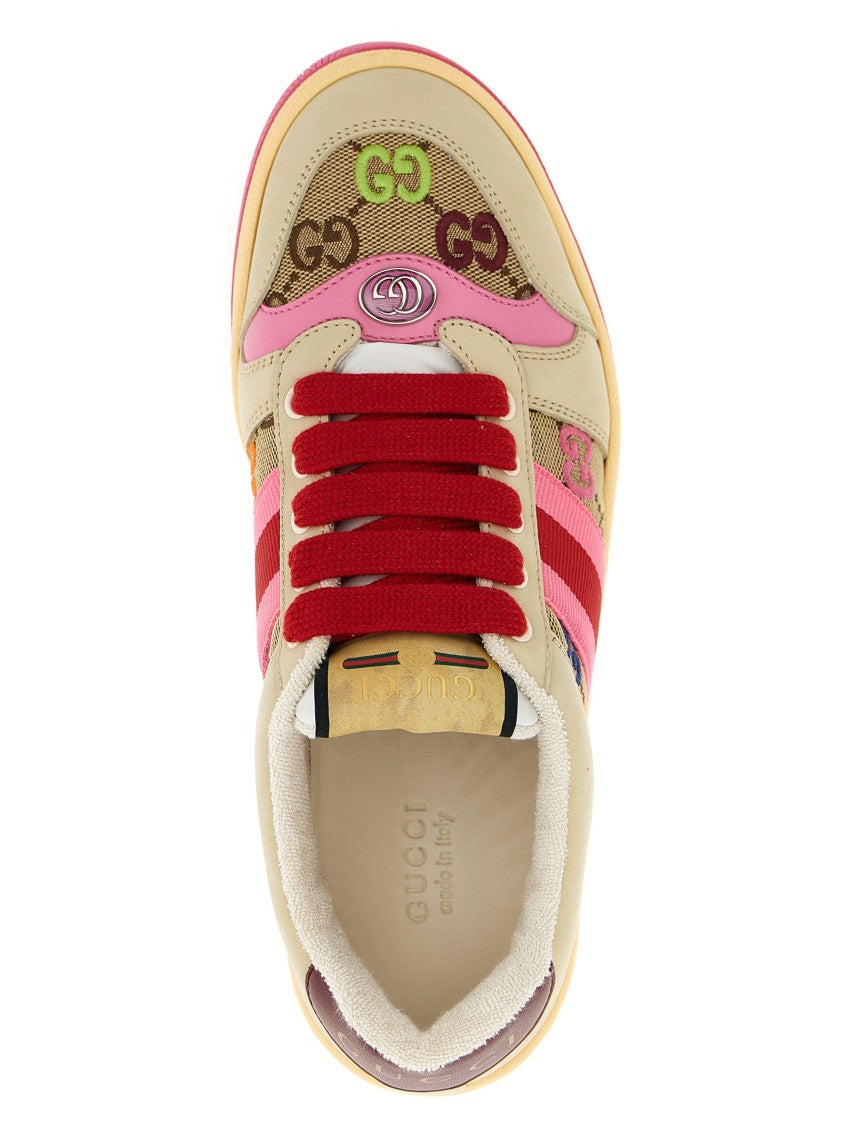 Gucci Leather Sneakers With Gg Monogram Inserts