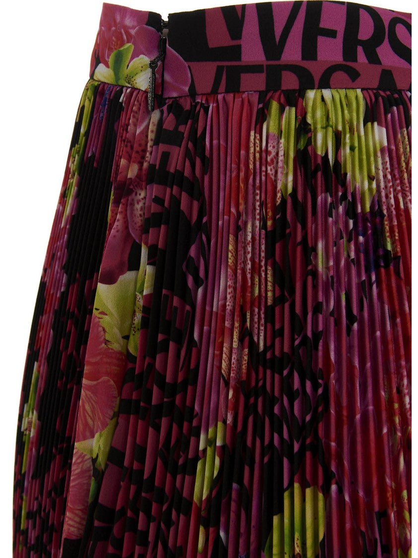 Versace Floral Print Crêpe De Chine Silk Skirt