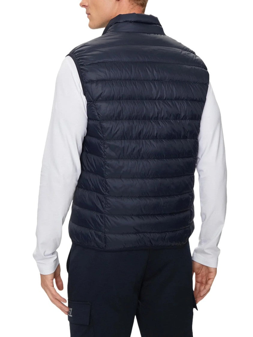 Ea7 Emporio Armani Quilted Blue Sleeveless Vest With Goose Down Filling