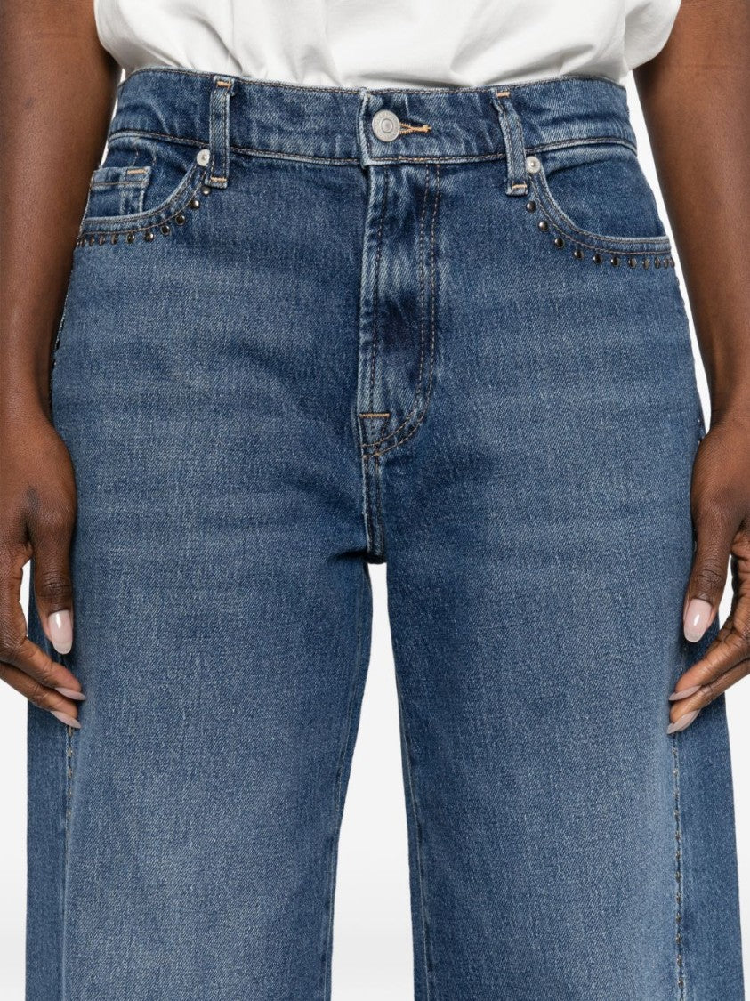 Seven Wide-Leg Denim Jeans With Stud Detailing And Classic Design