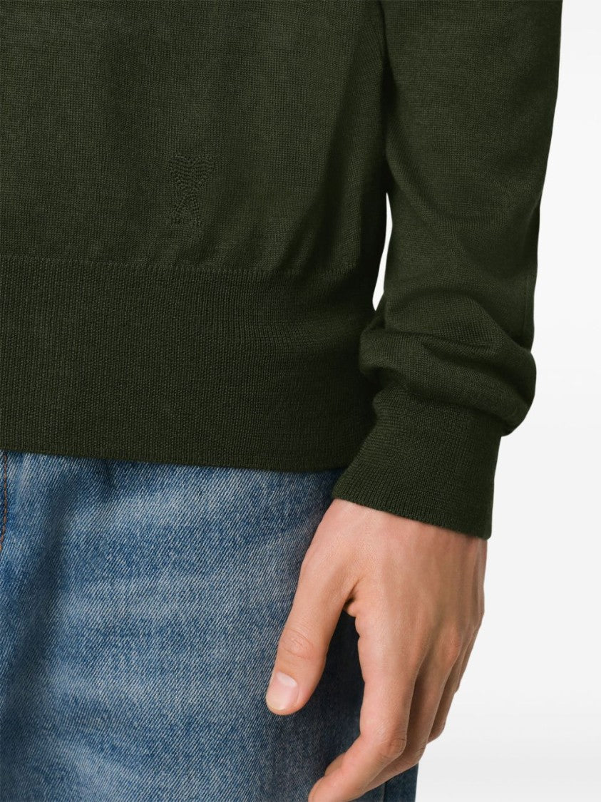 Ami Paris Moss Green V-Neck Sweatshirt