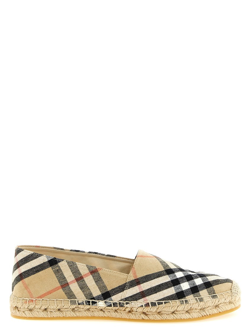 Burberry Check Print Linen Blend Espadrilles With Rope Insole And Rubber Sole
