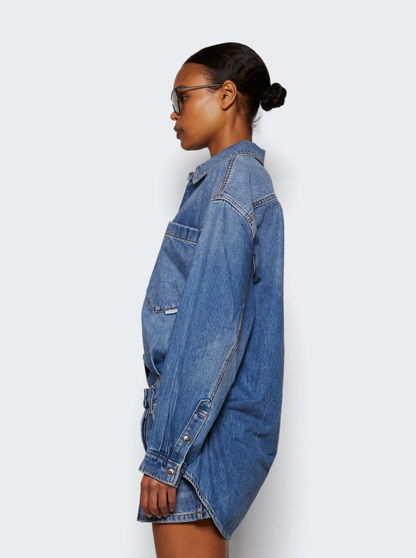 Alexander Wang Pre-Styled Denim Shirt Dress Vintage Light Indigo