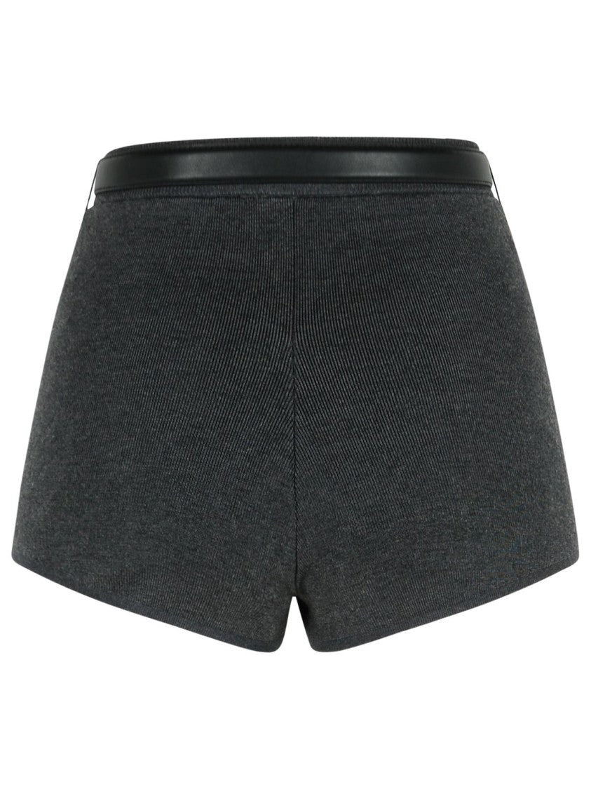 Self-Portrait Ribbed Stretch Viscose Blend Shorts With Contrast Trim