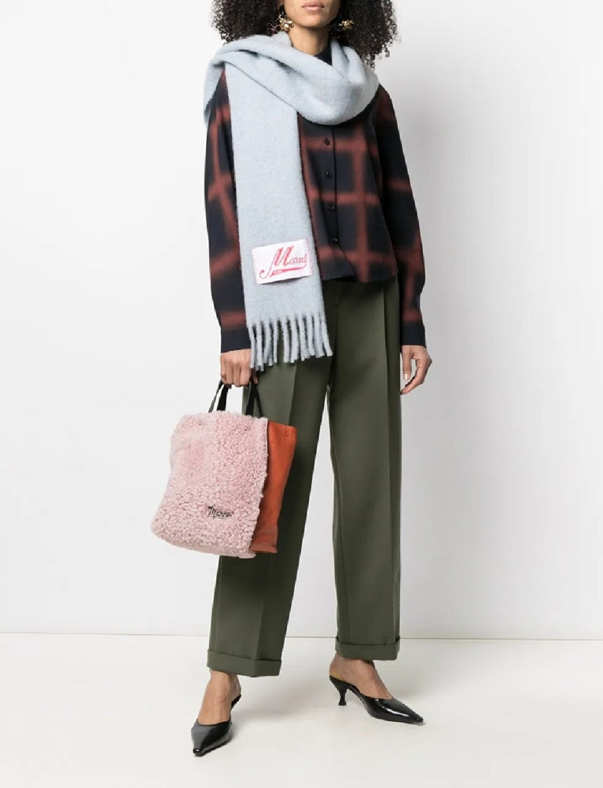 Marni Light Blue Alpaca-Blend Scarf With Fringed Ends