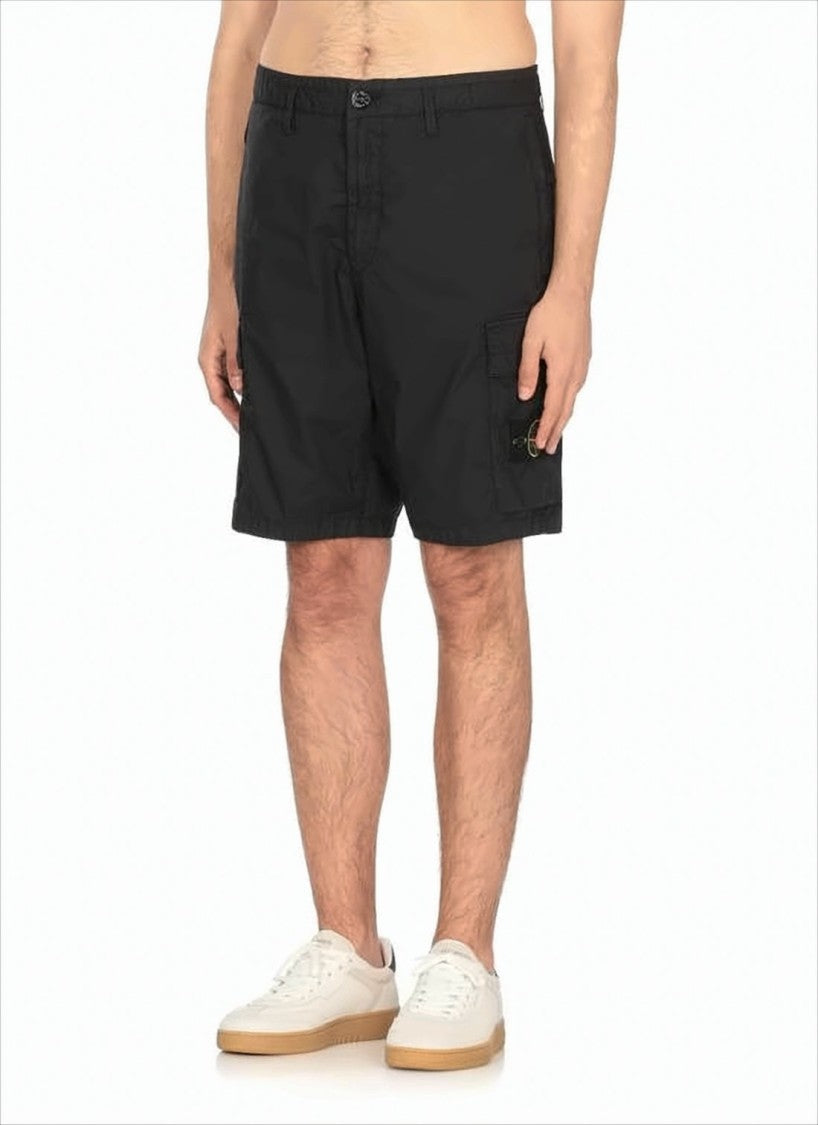 Stone Island Classic Cargo Black Shorts With Distinctive Logo Patch