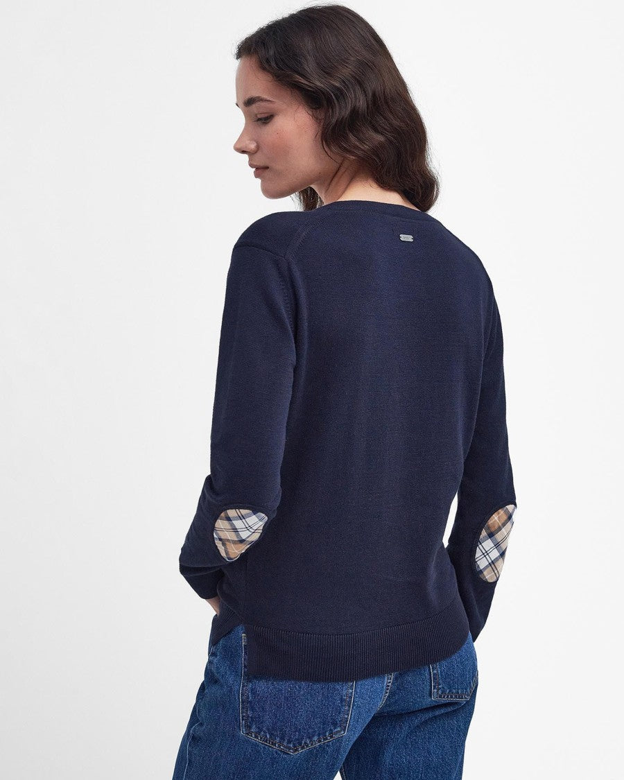 Barbour Navy Cardigan With Tartan Details