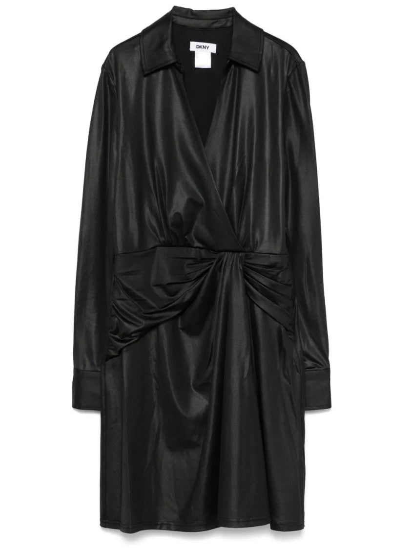 Dkny Long Sleeve Collared V-Neck Midi Dress