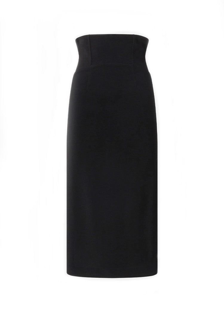 Pinko Black Pera High-Waisted Side Slits Viscose-Blend Pencil Skirt