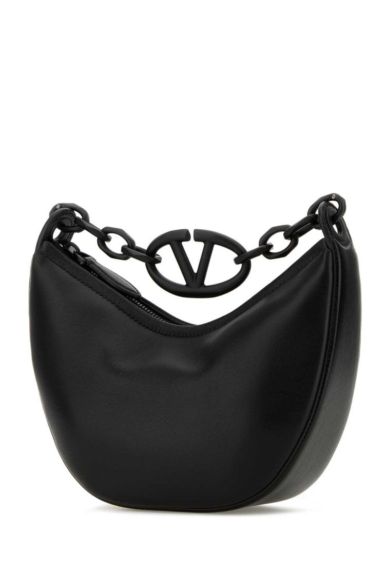Valentino Garavani Black Leather Hobo Vlogo Moon Handbag