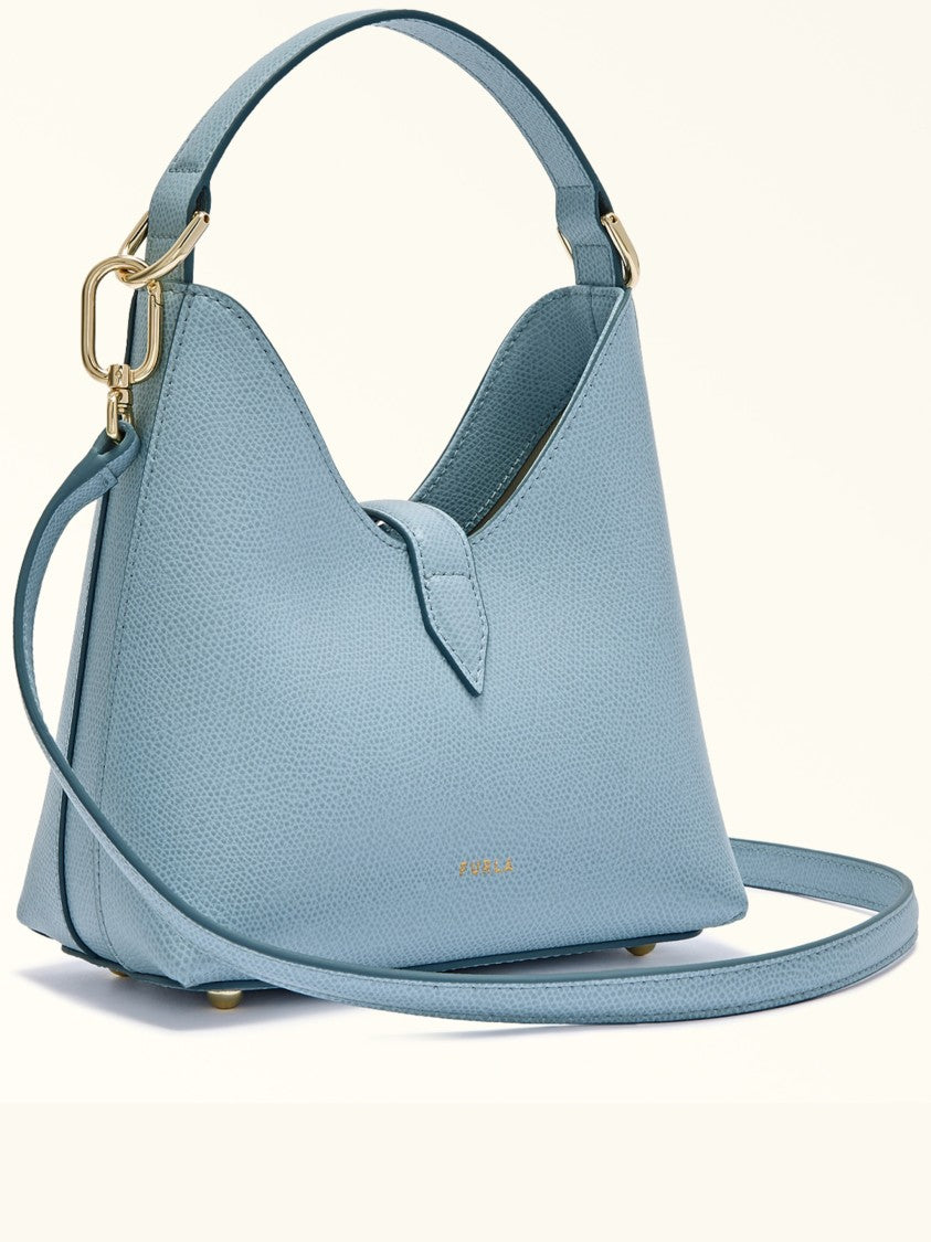 Furla Iride Mini Hobo Blue Textured Leather Bag
