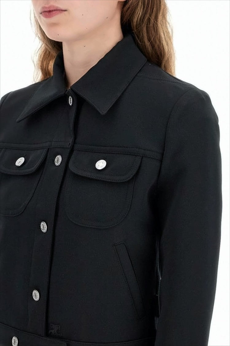Courrèges Cropped Black Denim Jacket With Structured Silhouette