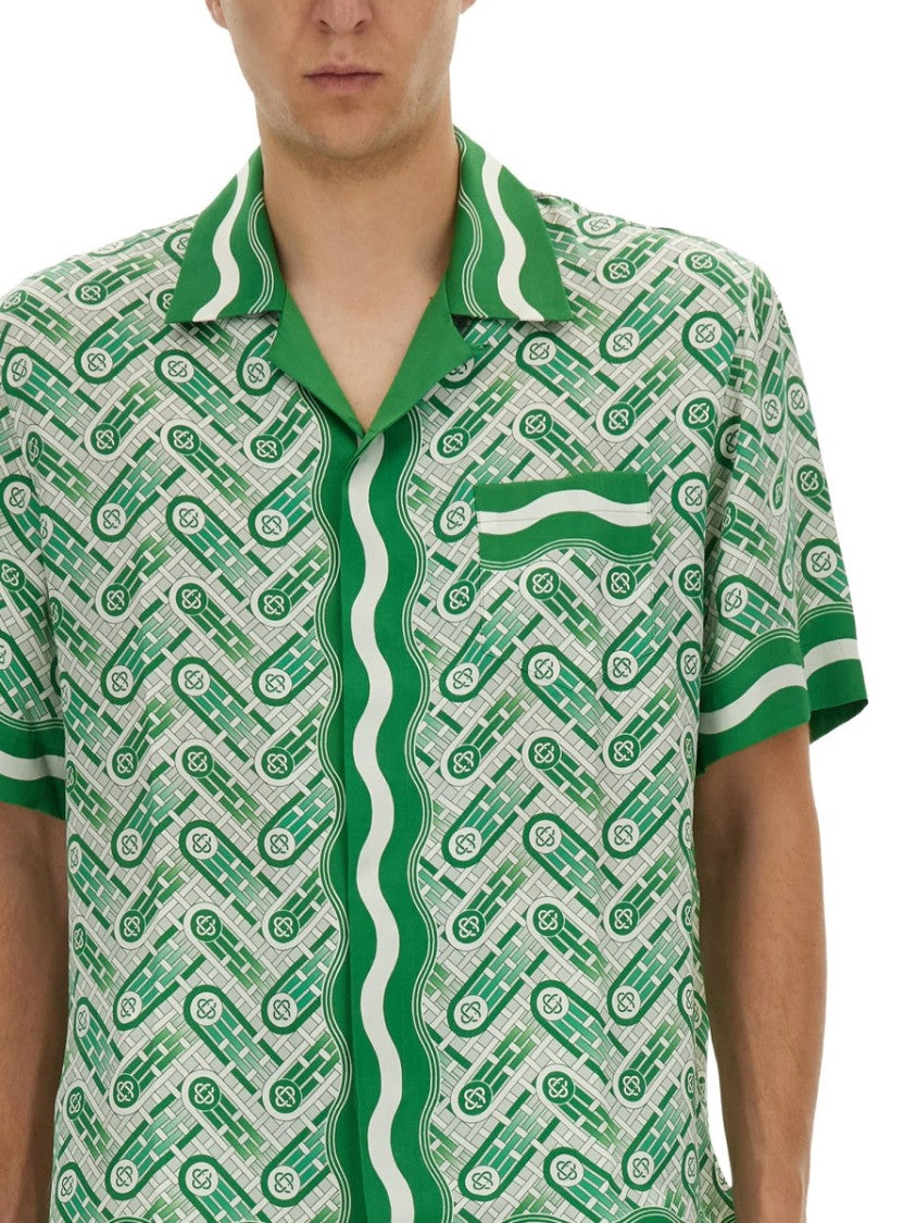 Casablanca Retro-Patterned Short-Sleeved Silk Shirt