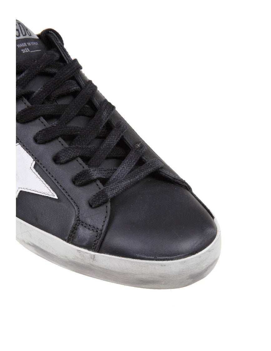 Golden Goose Black Leather Sneakers With White Accents