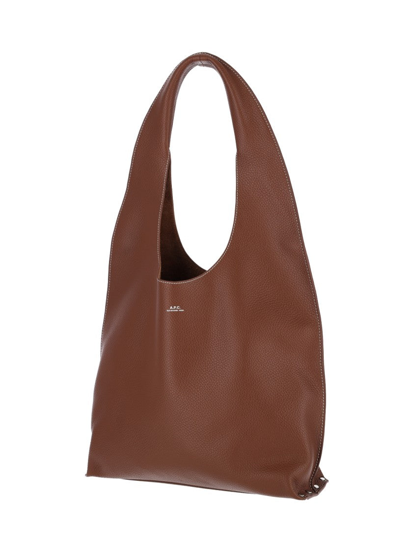 A.P.C. Hammered Leather Shoulder Bag With Silver Logo