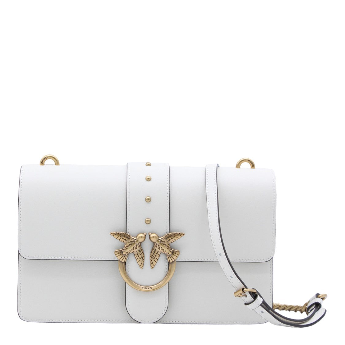 Pinko Structured White Bag With Bird Motif Clasp